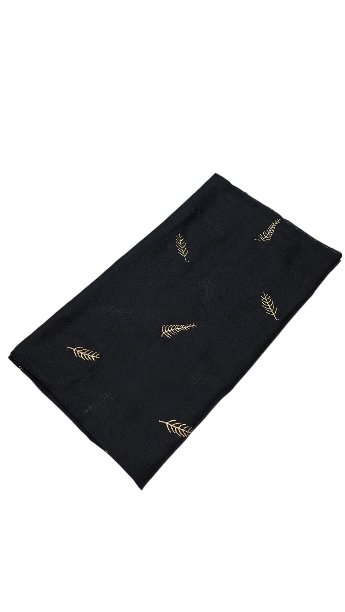 Midnight Black: Leaf Embroidered Hijab