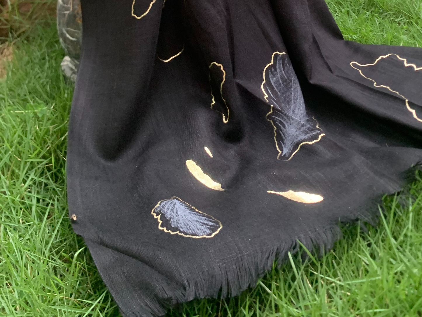 Golden Foil Print Hijab - Black