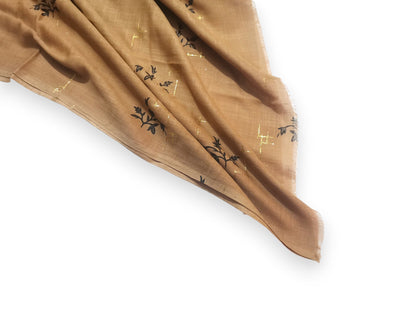 Floral Glitter Printed Hijab - Light Brown