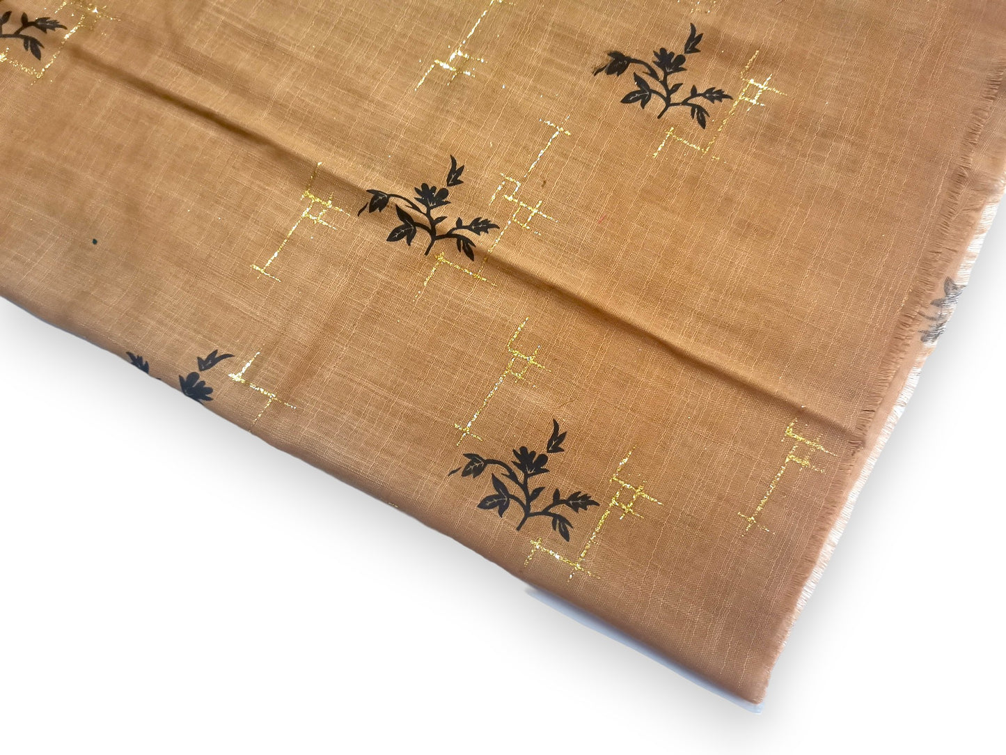 Floral Glitter Printed Hijab - Light Brown