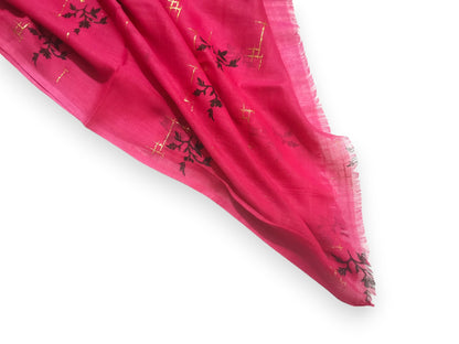 Floral Glitter Printed Hijab - Deep Pink