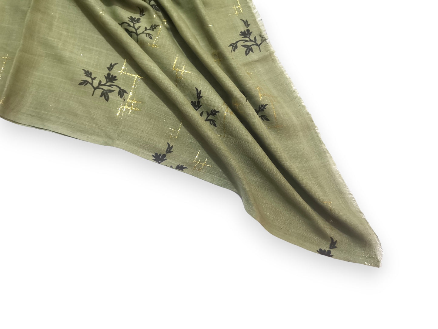 Floral Glitter Printed Hijab - Sage Green