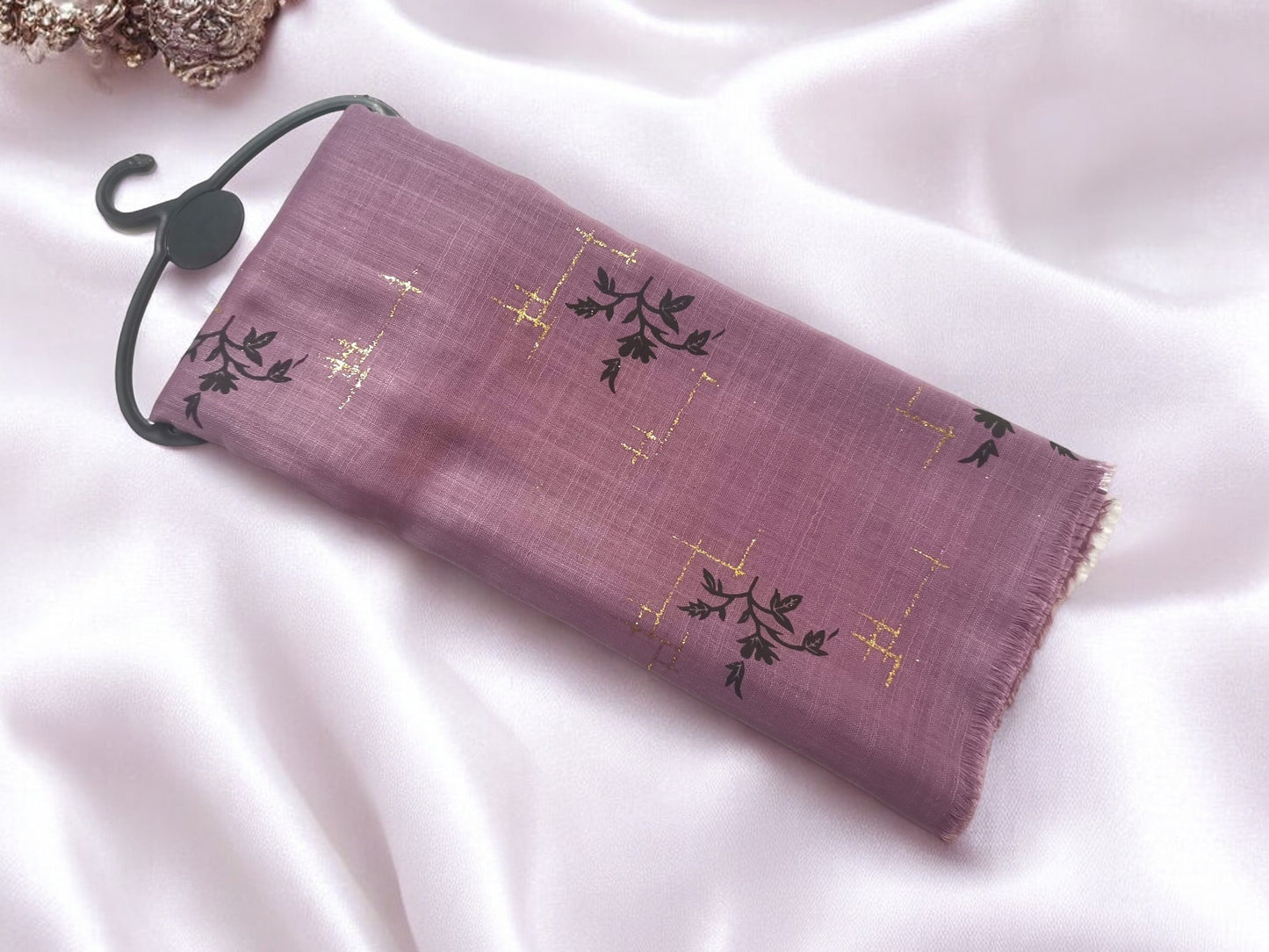 Floral Glitter Printed Hijab - Mauve