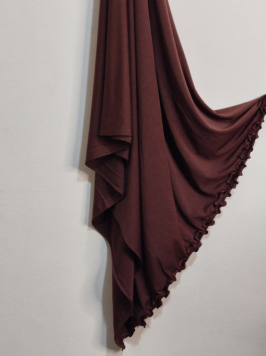 Ruffle Jersey Hijab - Dark Brown