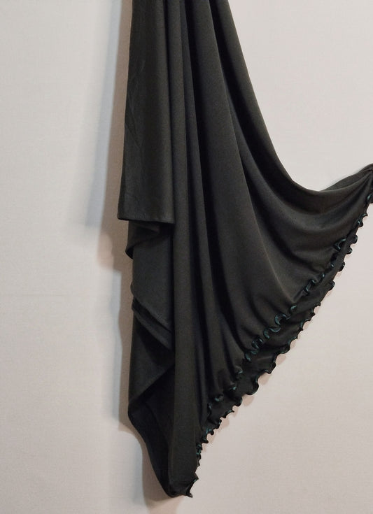 Ruffle Jersey Hijab - Charcoal Grey