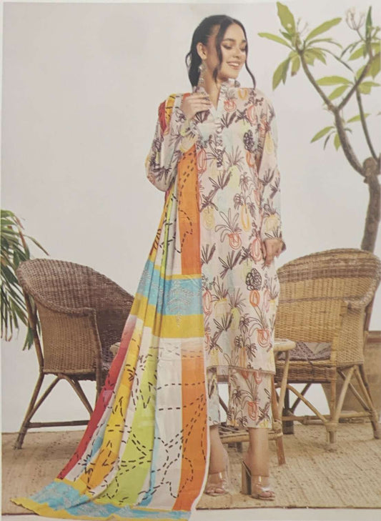 MJ Farooq Textiles-3PC Printed Lawn Suit - V5