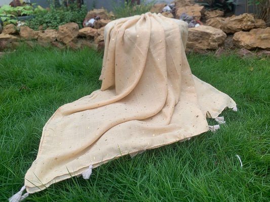 Golden Embossed Turkish Lawn Hijab - Beige