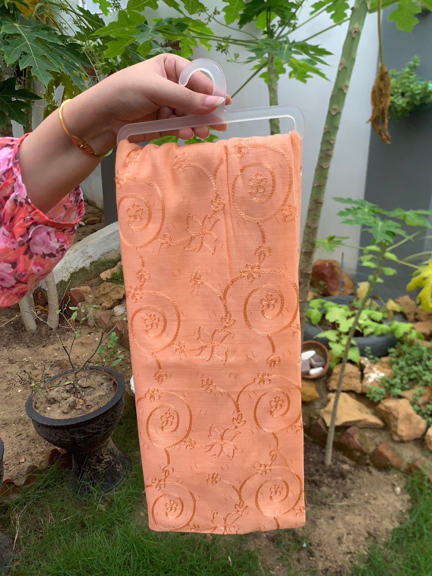 Embroidered Lawn Hijab - Soft Peach