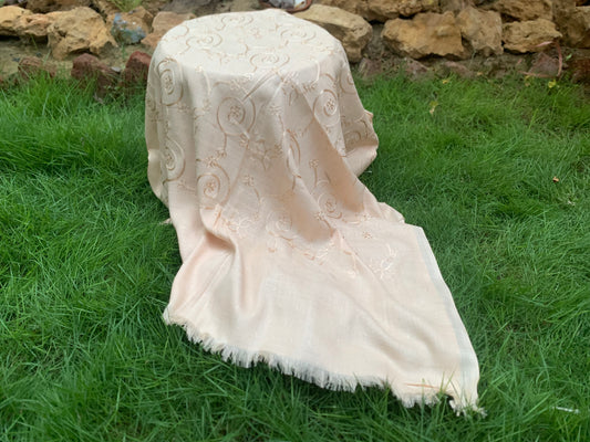 Embroidered Lawn Hijab - Beige