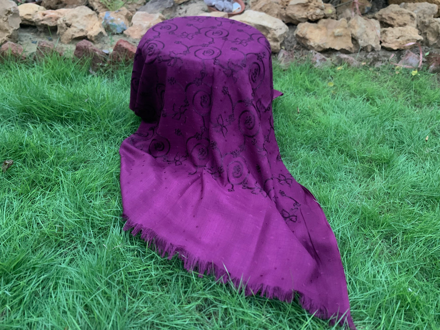 Embroidered Lawn Hijab - Deep Plum