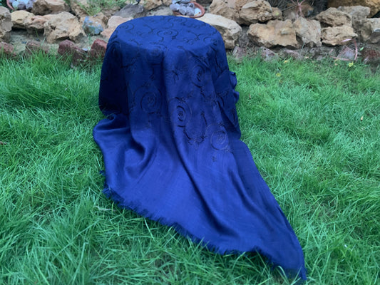 Embroidered Lawn Hijab - Navy Blue