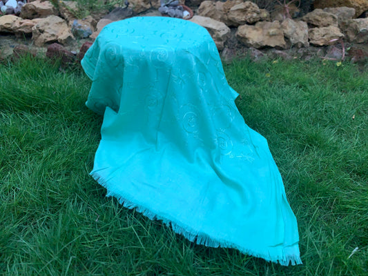 Embroidered Lawn Hijab - Aqua Green