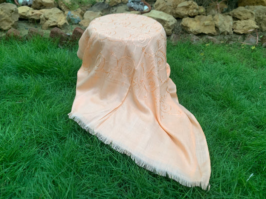 Embroidered Lawn Hijab - Soft Peach