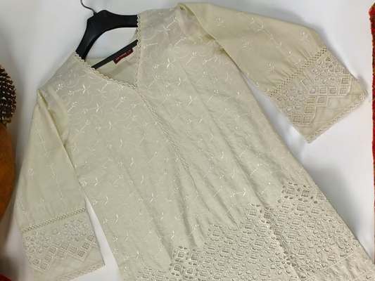 Cream Embroidered Kurti - Bin Saeed