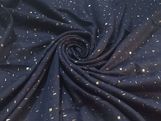 Golden Embossed Lawn Hijab Without Tessals - Navy Blue