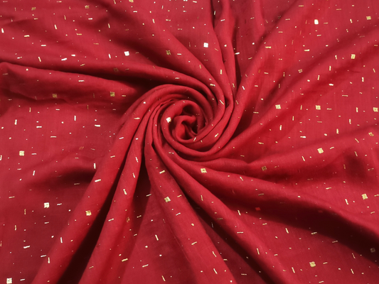 Golden Embossed Lawn Hijab Without Tessals - Ruby Red