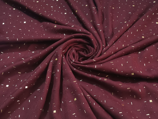 Golden Embossed Lawn Hijab Without Tessals - Dark Maroon