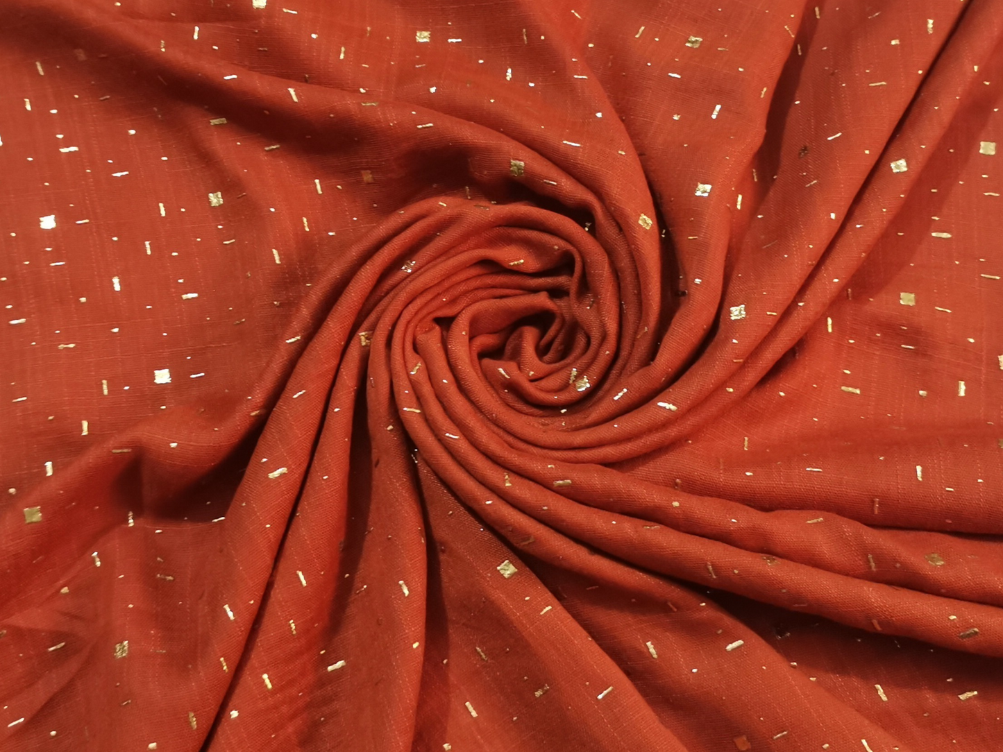 Golden Embossed Lawn Hijab Without Tessals - Rust Red