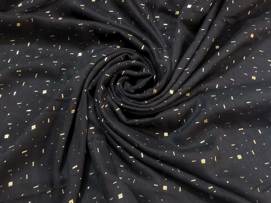 Golden Embossed Lawn Hijab Without Tessals - Black