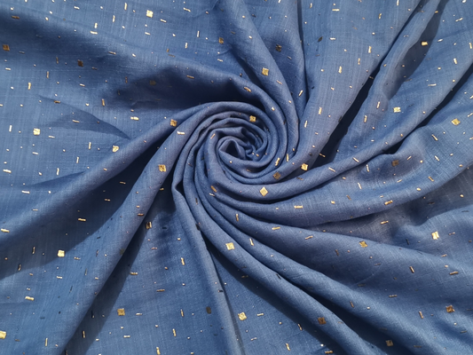 Golden Embossed Lawn Hijab Without Tessals - Dark Blue