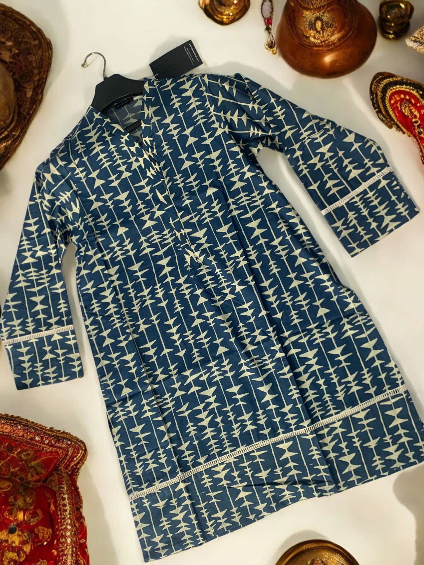 Navy Ikat Print Kurti - AlKaram Pret